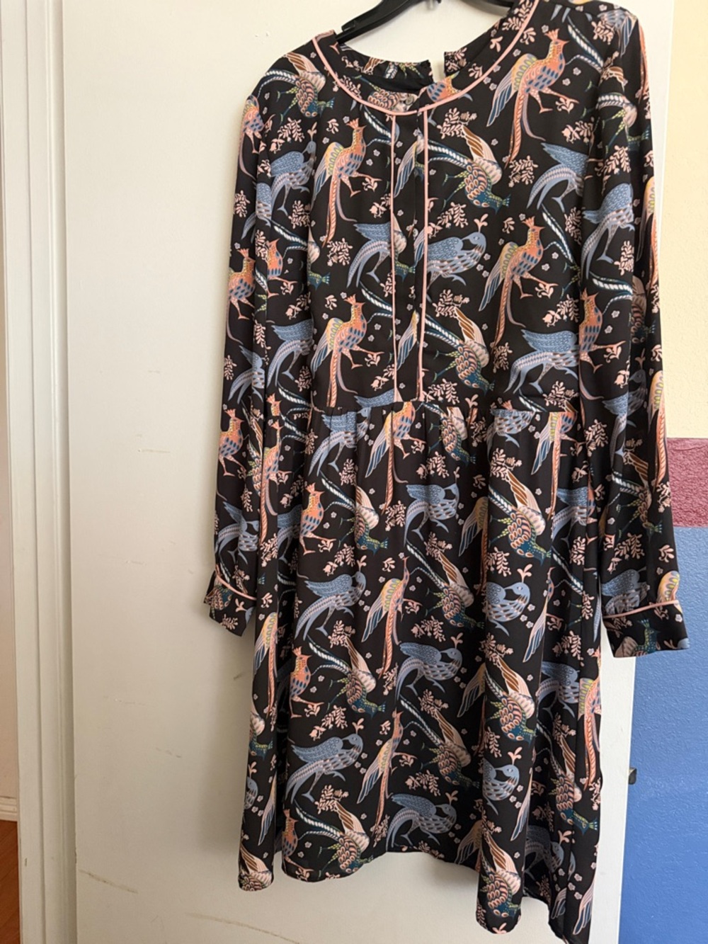 LOFT Black Floral & Bird Print dress